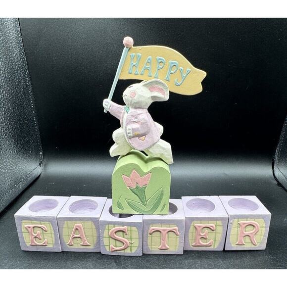 Mint Midwest Of Cannon Falls Wooden Pastel Happy Easter Letter Candle Decor NWT! - Picture 1 of 10